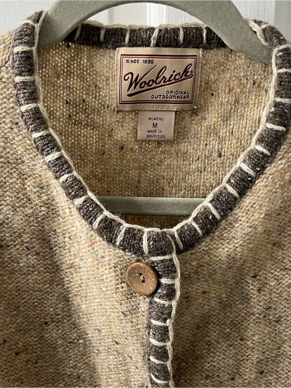Vintage Woolrich Cottagecore Whipstitch Knit Cardigan Sweater Tan Cabincore Med - Picture 2 of 7